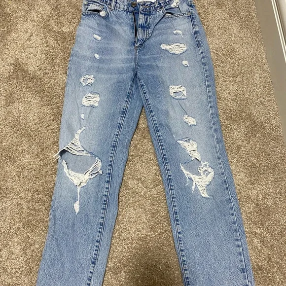 Straight Leg Light Blue Ripped Jeans - Picture 1 of 4